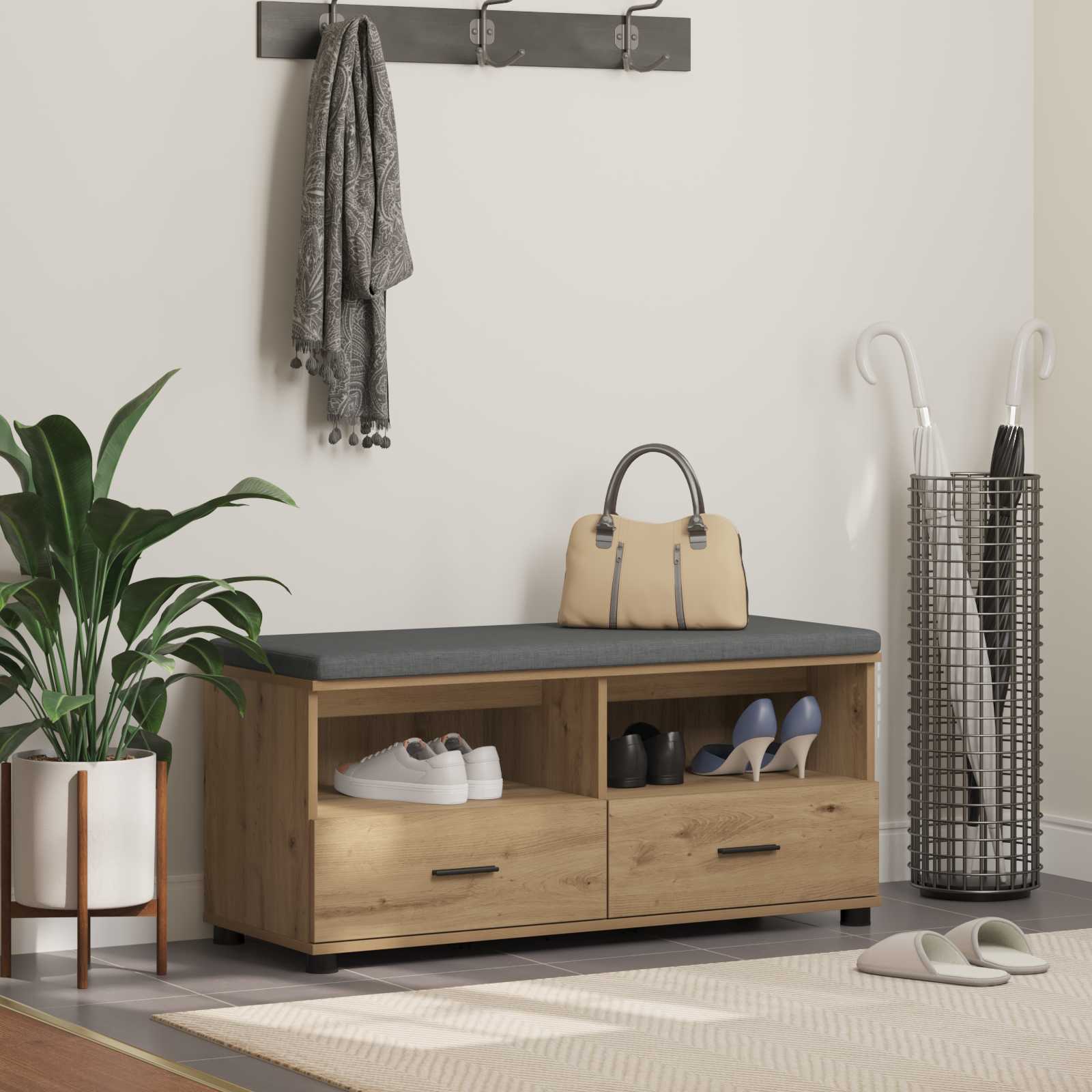 Πάγκος Παπουτσιών με Μαξιλάρι Artisan Δρυς 100 x 38 x 46 εκ - Pakobazaar