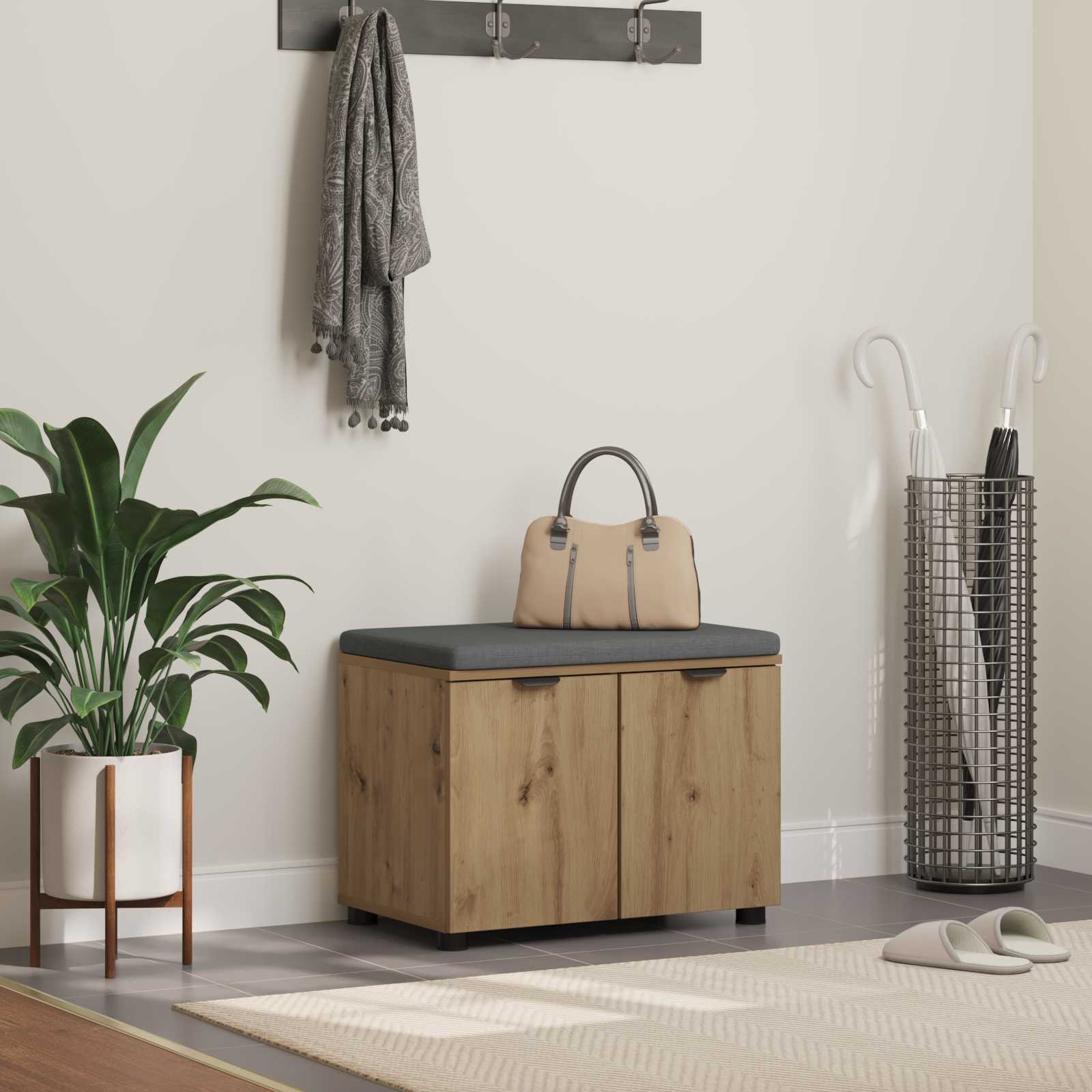 Πάγκος Παπουτσιών με Μαξιλάρι Artisan Δρυς 60 x 38 x 46 εκ - Pakobazaar