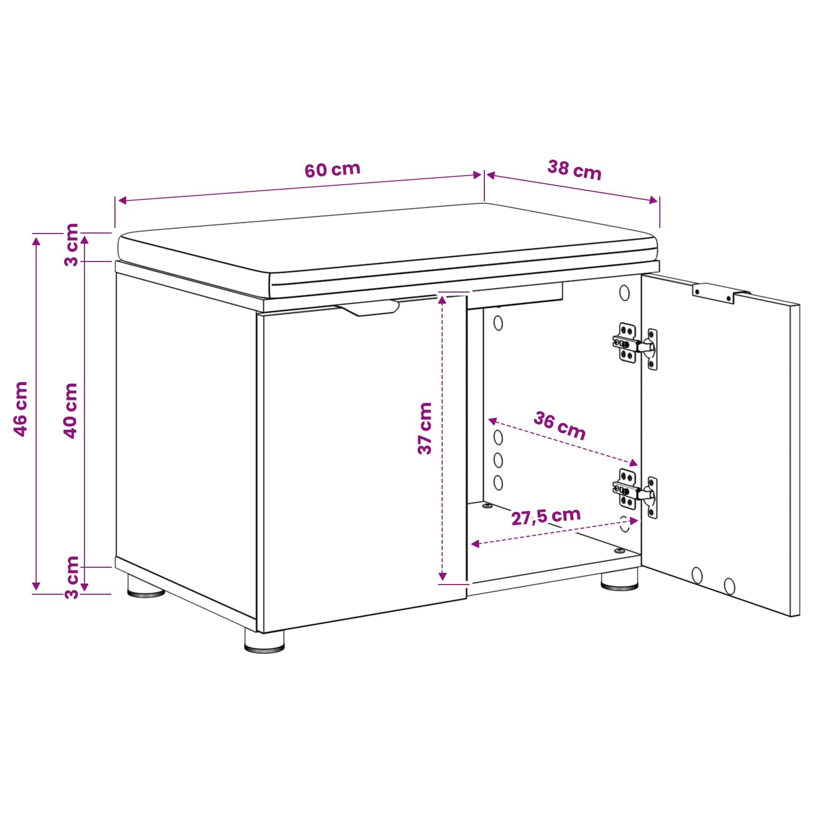 Πάγκος Παπουτσιών με Μαξιλάρι Artisan Δρυς 60 x 38 x 46 εκ - Pakobazaar