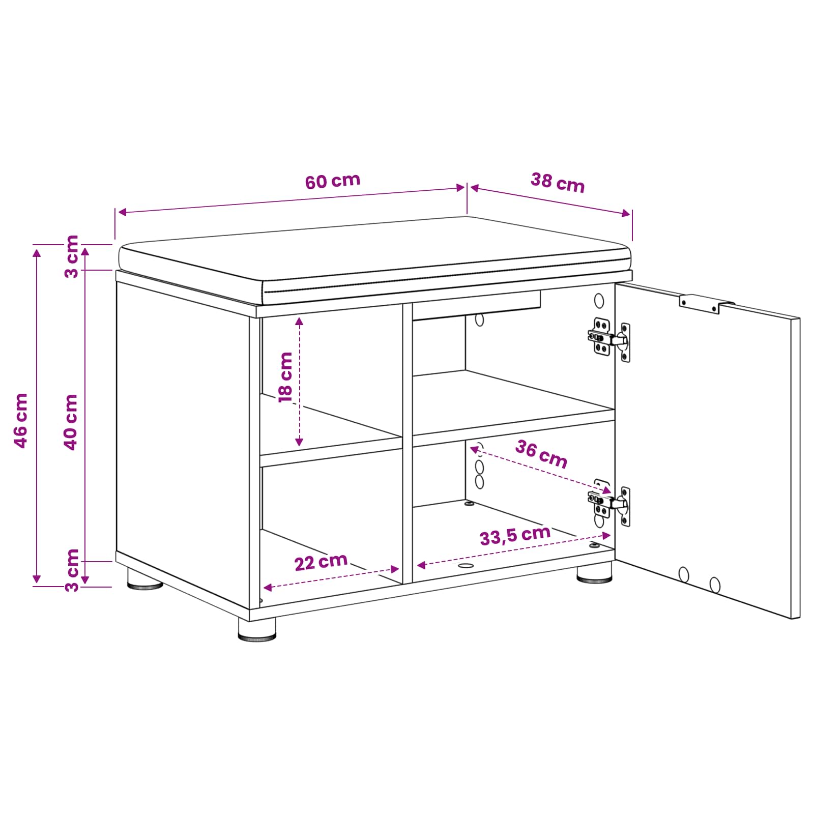 Πάγκος Παπουτσιών με Μαξιλάρι Artisan Δρυς 60 x 38 x 46 εκ - Pakobazaar