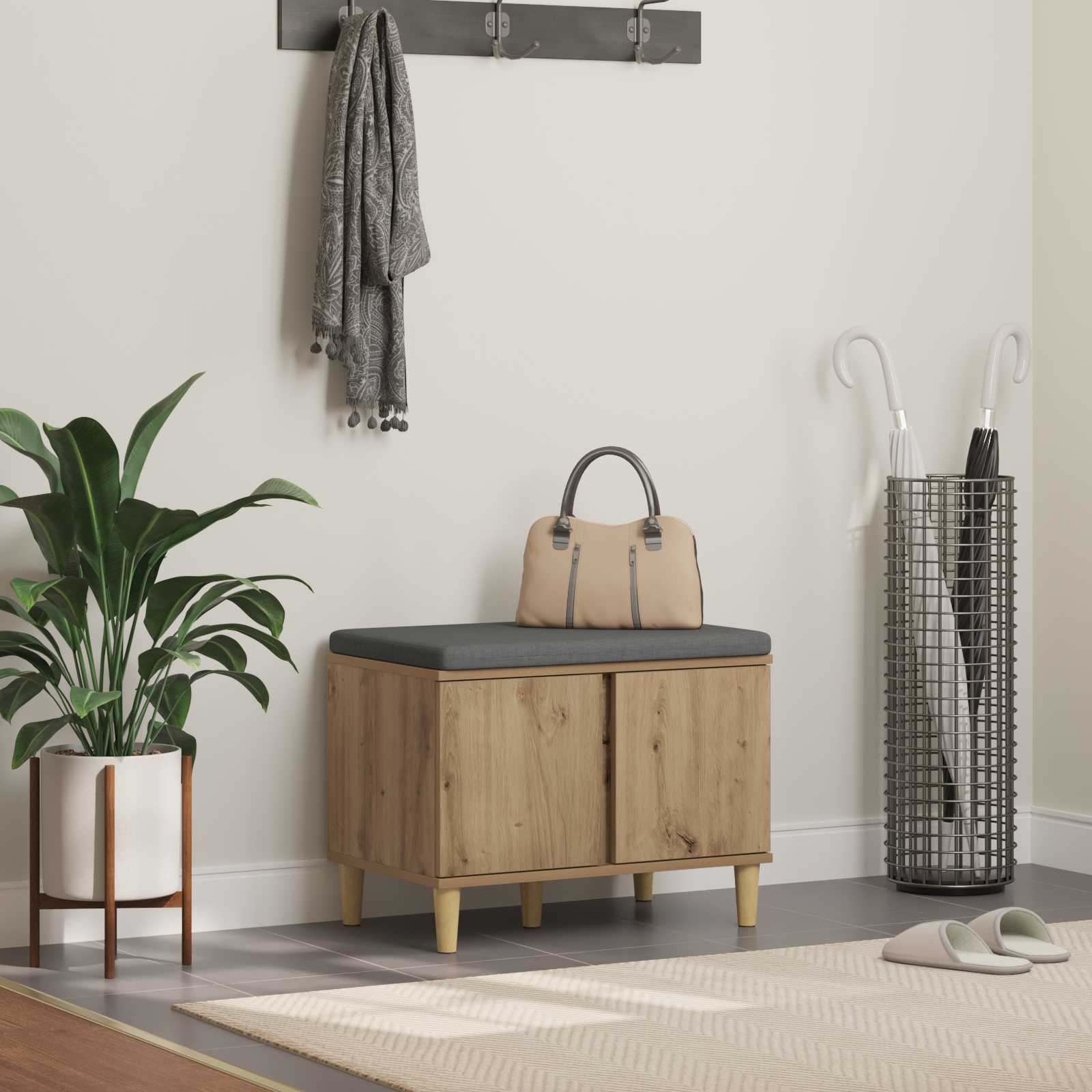 Πάγκος Παπουτσιών με Μαξιλάρι Artisan Δρυς 60 x 38 x 46 εκ - Pakobazaar