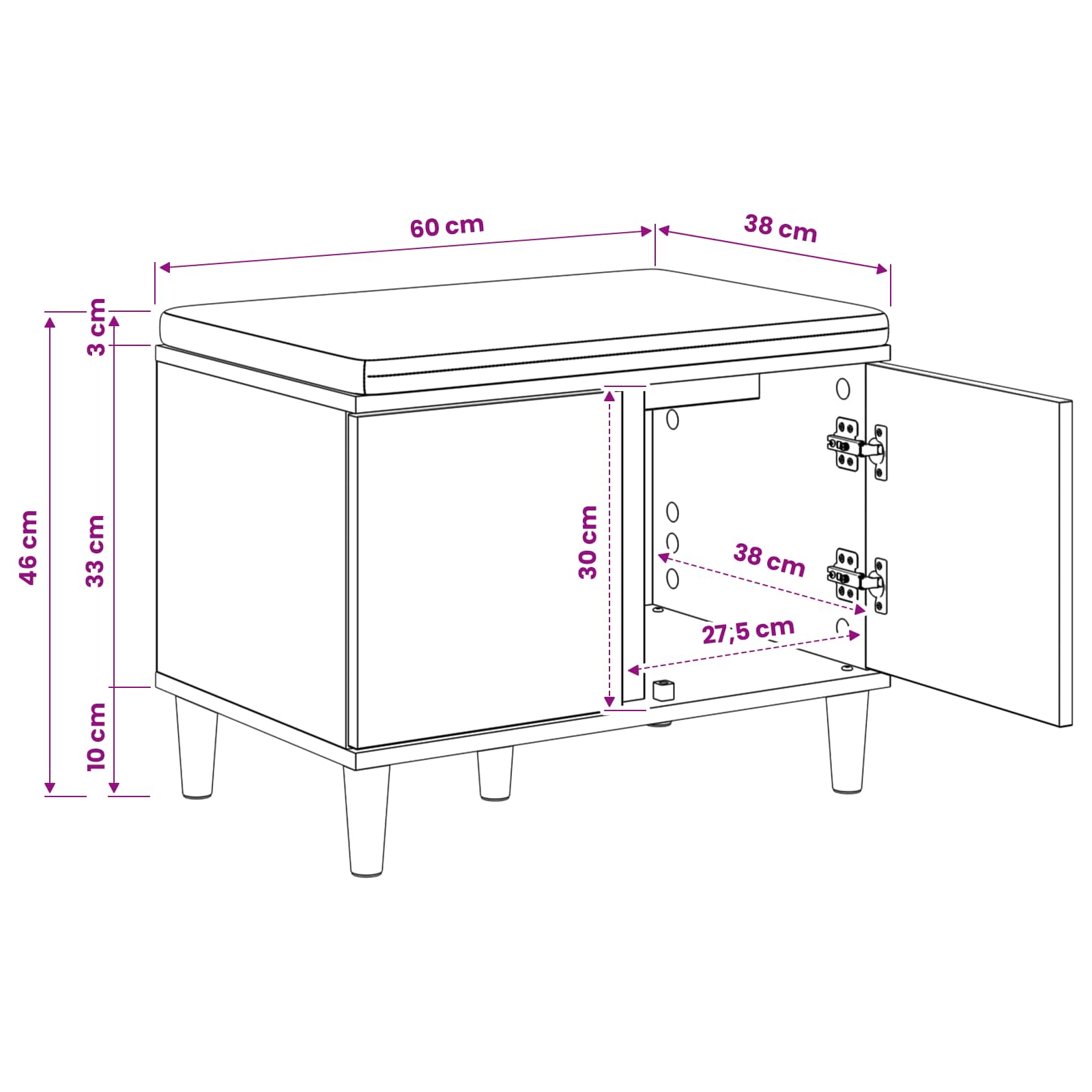 Πάγκος Παπουτσιών με Μαξιλάρι Artisan Δρυς 60 x 38 x 46 εκ - Pakobazaar