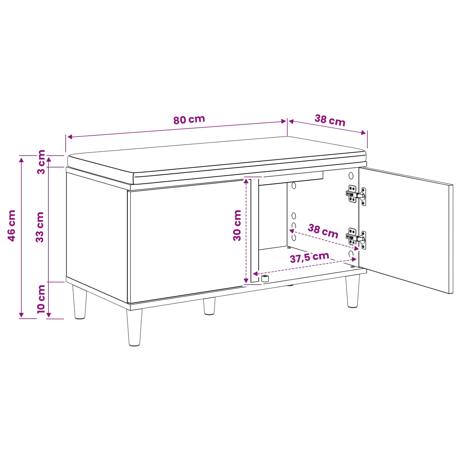 Πάγκος Παπουτσιών με Μαξιλάρι Artisan Δρυς 80 x 38 x 46 εκ