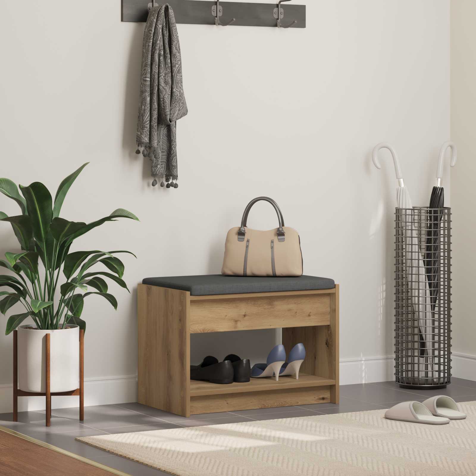 Πάγκος Παπουτσιών με Μαξιλάρι Artisan Δρυς 63 x 38 x 45 εκ - Pakobazaar