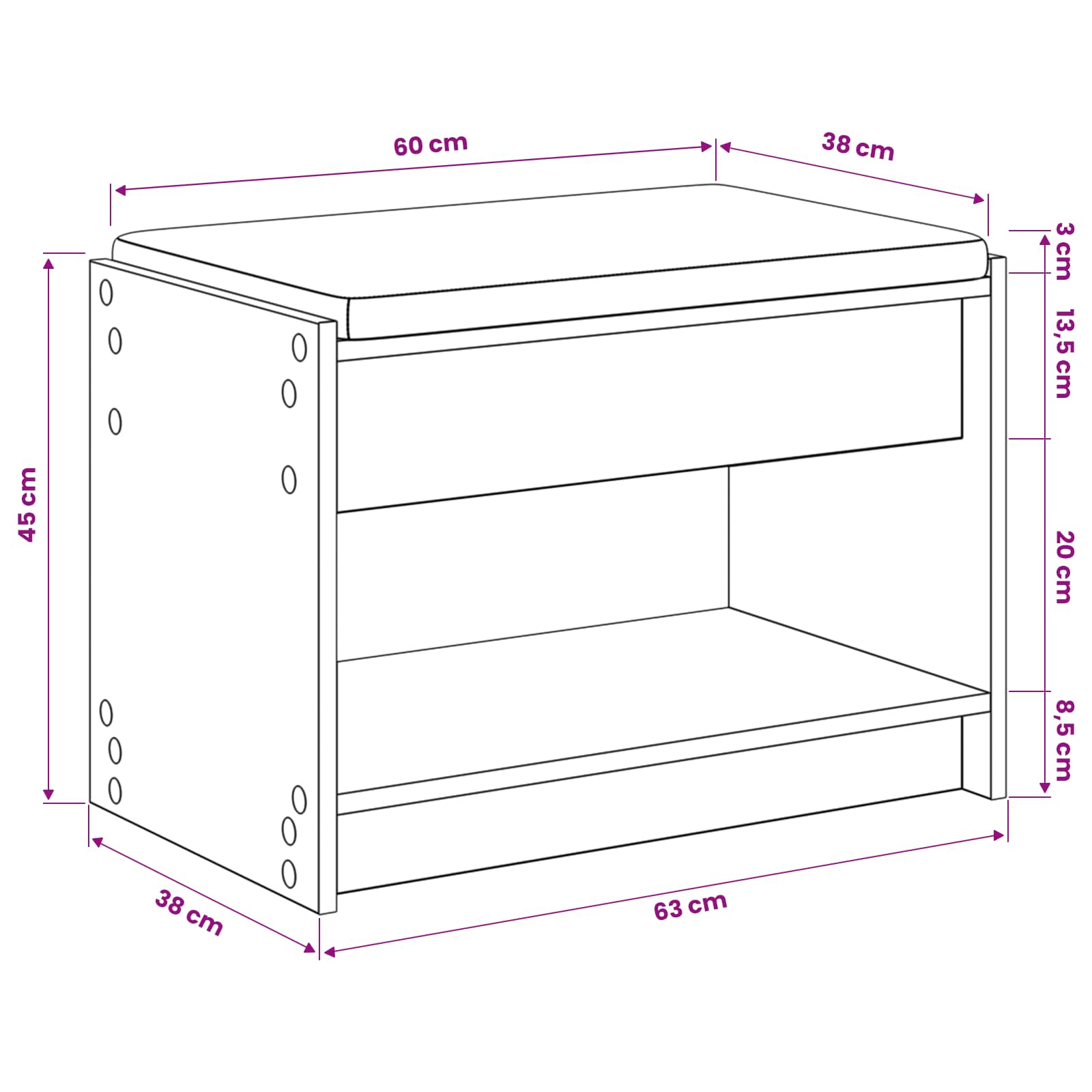 Πάγκος Παπουτσιών με Μαξιλάρι Artisan Δρυς 63 x 38 x 45 εκ - Pakobazaar