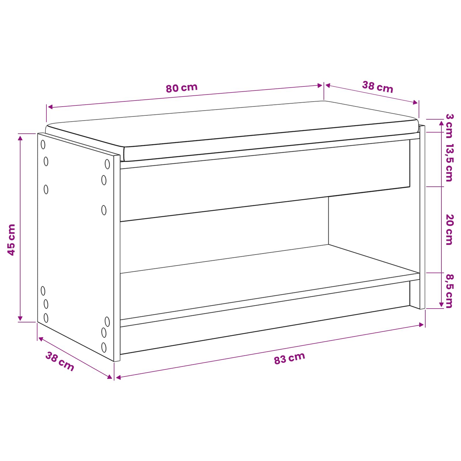 Πάγκος Παπουτσιών με Μαξιλάρι Artisan Δρυς 83 x 38 x 45 εκ