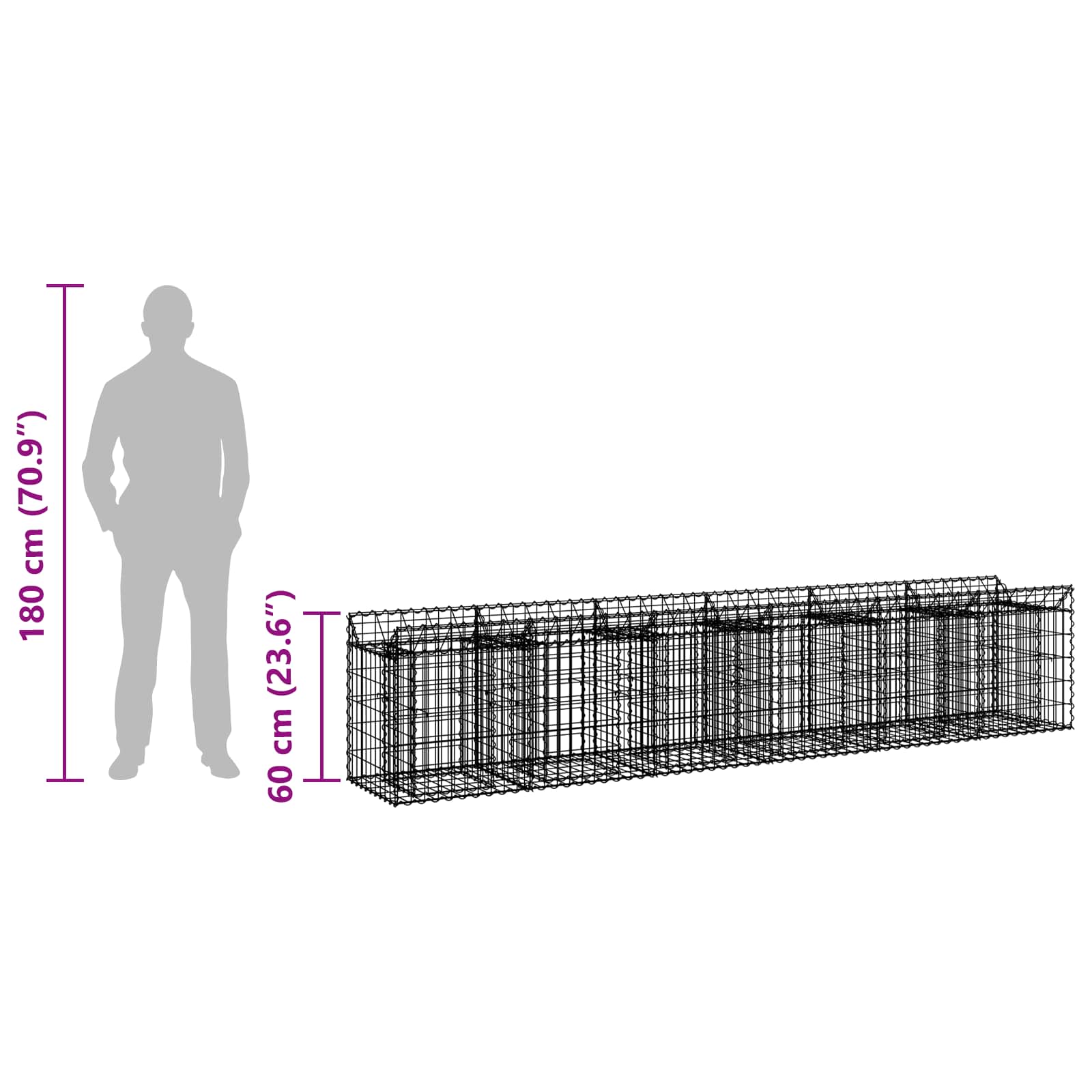 Ανασηκωμένο κρεβάτι gabion 2 pcs Ασημί 300 x 50 x 60 εκ - Pakobazaar