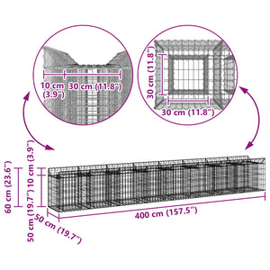 Ανασηκωμένο κρεβάτι gabion 2 pcs Ασημί 400 x 50 x 60 εκ - Pakobazaar