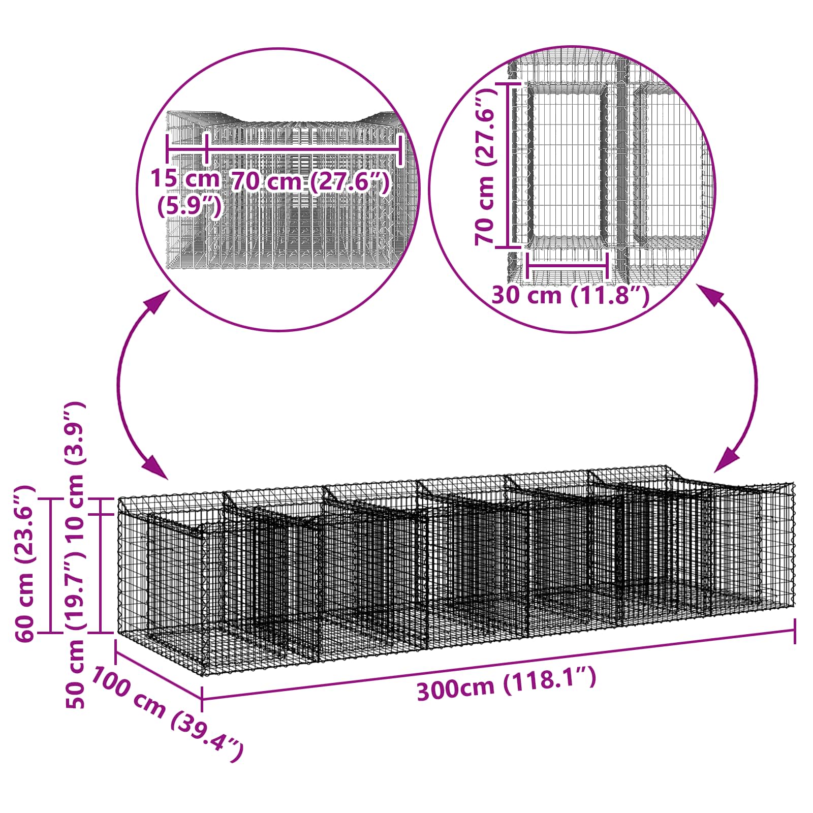 Ανασηκωμένο κρεβάτι gabion 2 pcs Ασημί - Pakobazaar