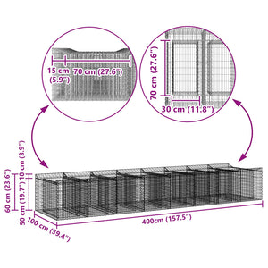 Ανασηκωμένο κρεβάτι gabion 3 pcs Ασημί - Pakobazaar