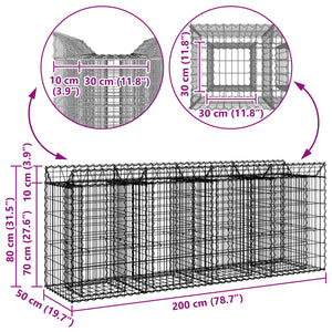 Ανασηκωμένο κρεβάτι gabion 2 pcs Ασημί 200 x 50 x 80 εκ - Pakobazaar