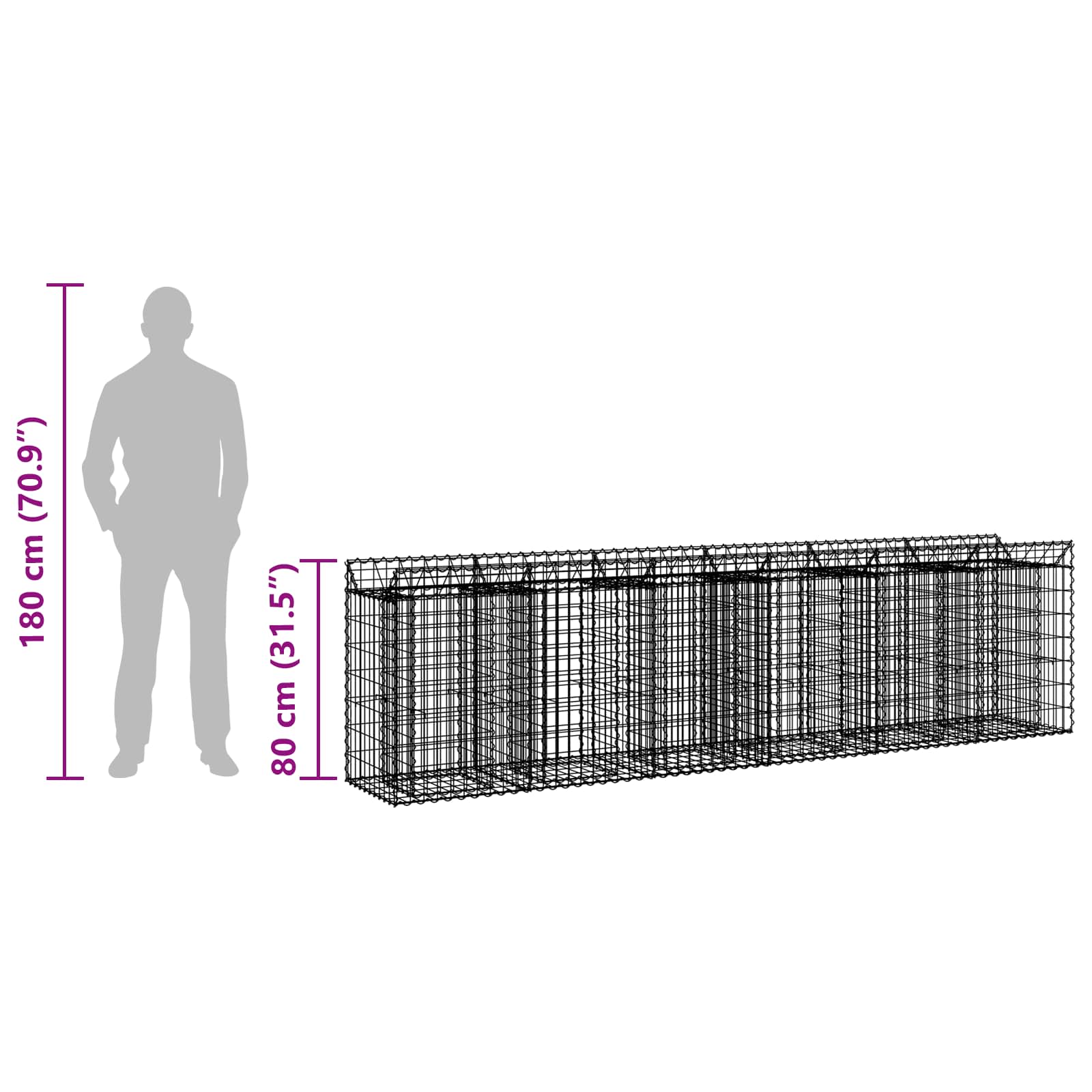 Ανασηκωμένο κρεβάτι gabion 2 pcs Ασημί 300 x 50 x 80 εκ - Pakobazaar