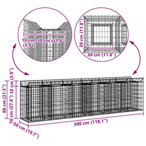 Ανασηκωμένο κρεβάτι gabion 2 pcs Ασημί 300 x 50 x 80 εκ - Pakobazaar