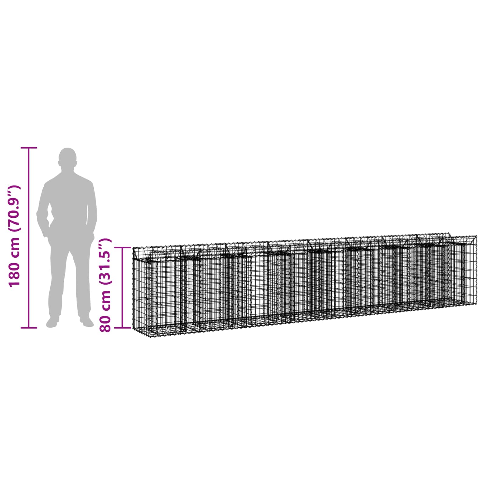 Ανασηκωμένο κρεβάτι gabion 3 pcs Ασημί 400 x 50 x 80 εκ - Pakobazaar