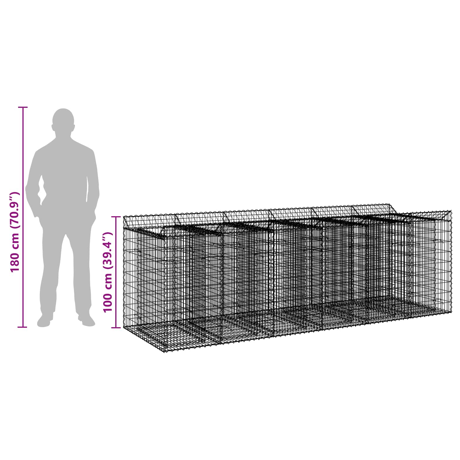 Ανασηκωμένο κρεβάτι gabion 3 pcs Ασημί - Pakobazaar