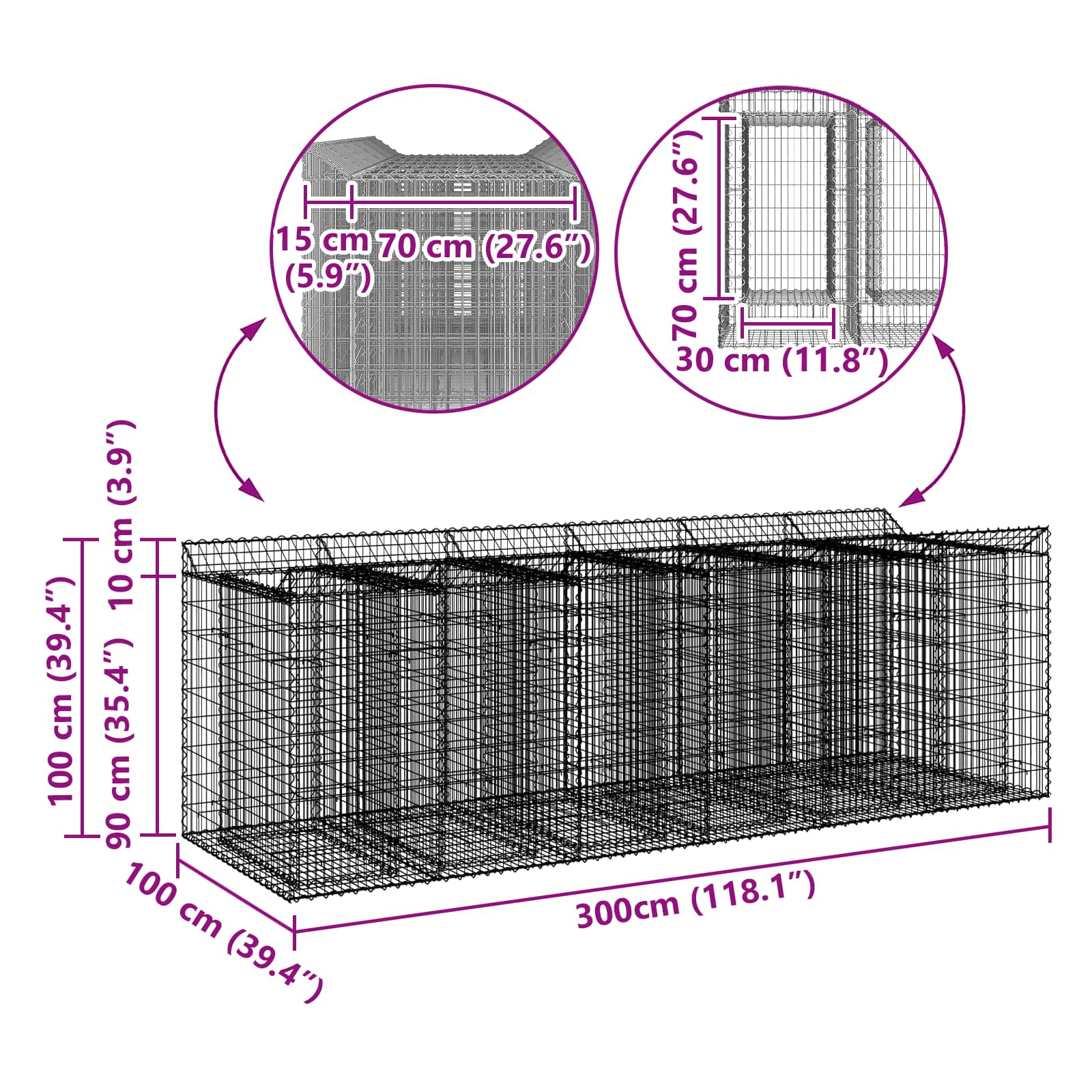 Ανασηκωμένο κρεβάτι gabion 3 pcs Ασημί - Pakobazaar