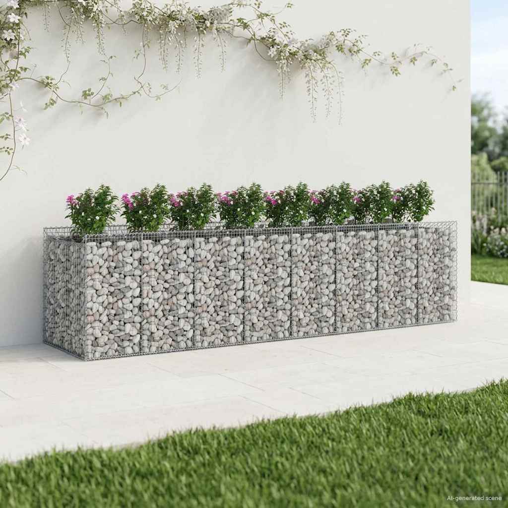 Ανασηκωμένο κρεβάτι gabion 4 pcs Ασημί - Pakobazaar
