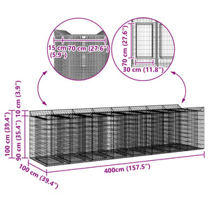 Ανασηκωμένο κρεβάτι gabion 4 pcs Ασημί - Pakobazaar