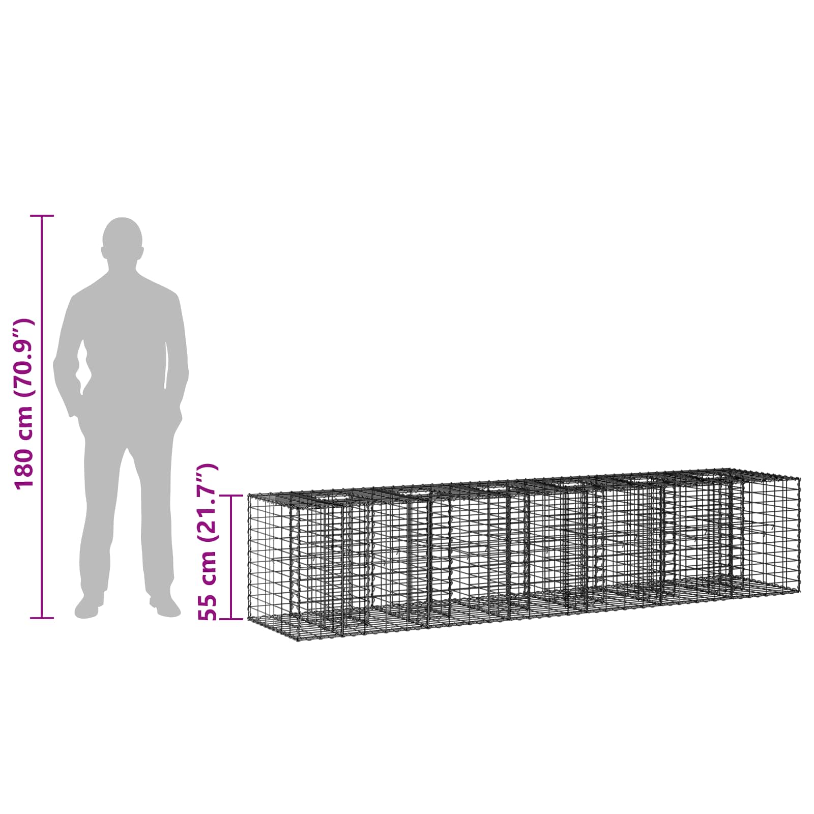 Ανασηκωμένο κρεβάτι gabion 2 pcs Ασημί 260 x 60 x 55 εκ - Pakobazaar