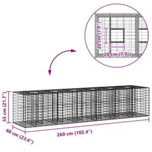 Ανασηκωμένο κρεβάτι gabion 2 pcs Ασημί 260 x 60 x 55 εκ - Pakobazaar