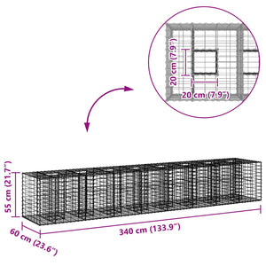 Ανασηκωμένο κρεβάτι gabion 2 pcs Ασημί 340 x 60 x 55 εκ - Pakobazaar
