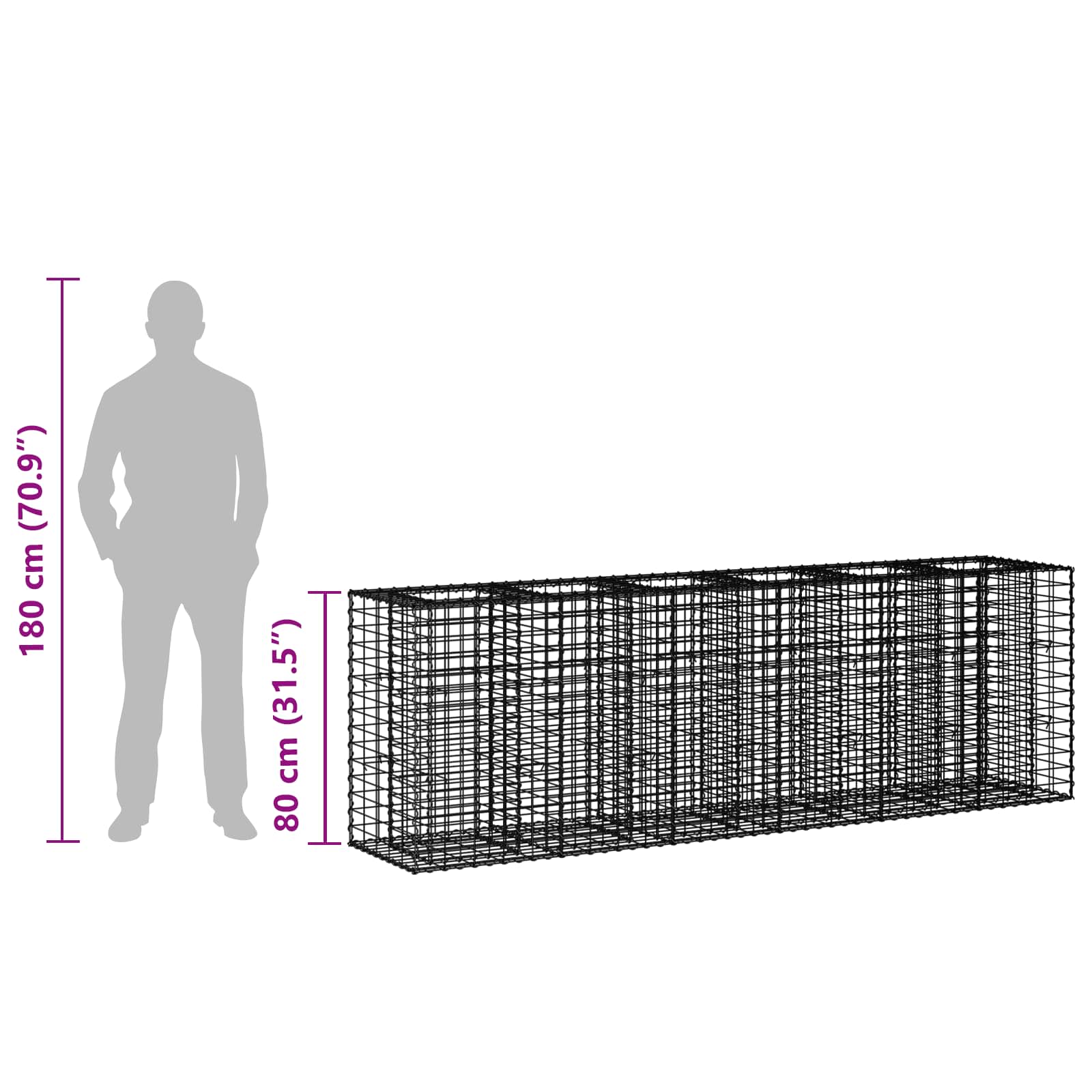 Ανασηκωμένο κρεβάτι gabion 2 pcs Ασημί 250 x 50 x 80 εκ - Pakobazaar