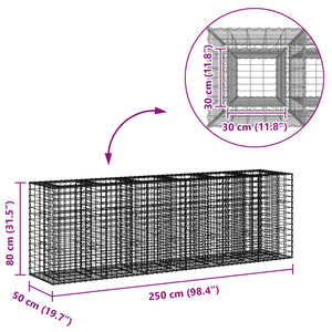 Ανασηκωμένο κρεβάτι gabion 2 pcs Ασημί 250 x 50 x 80 εκ - Pakobazaar