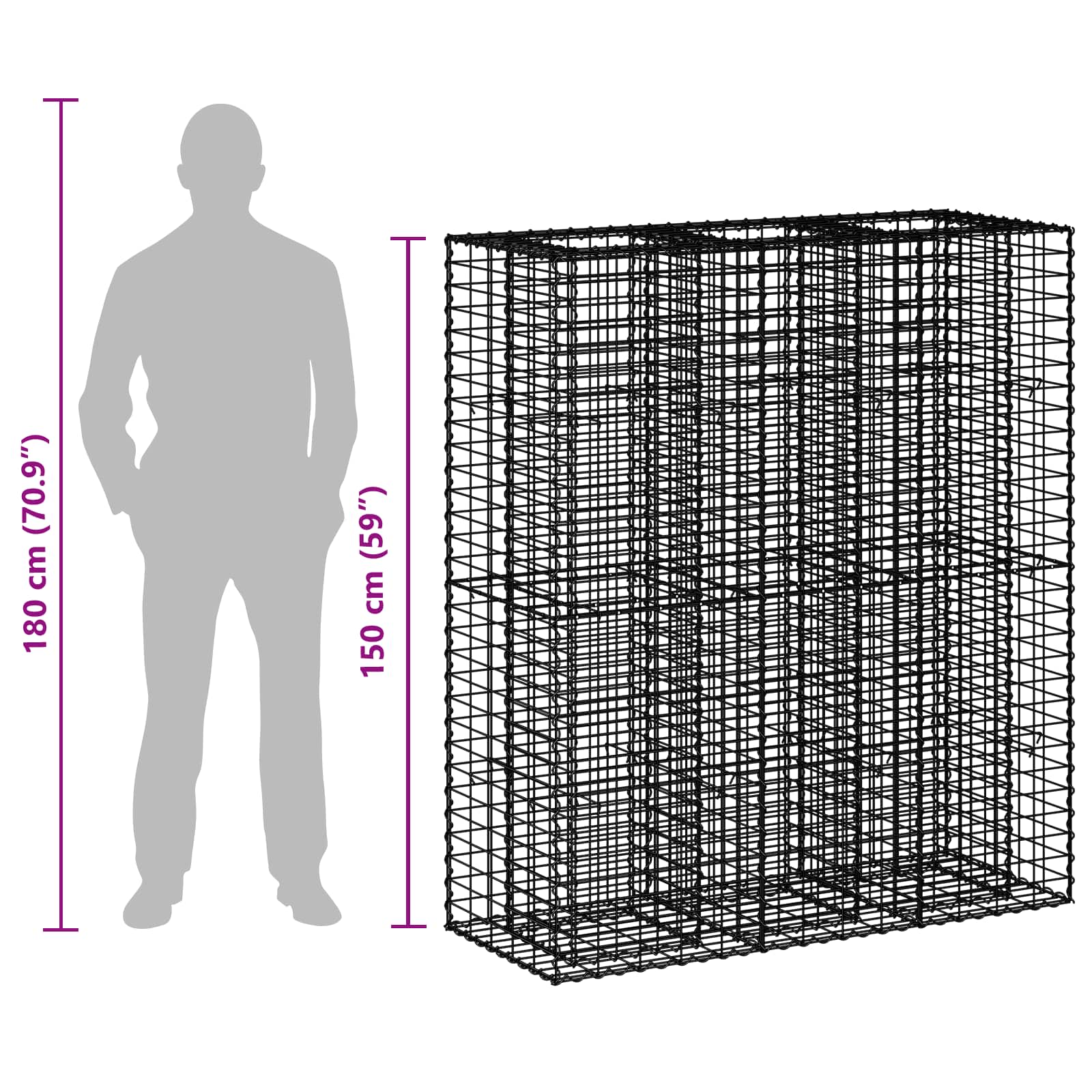 Ανασηκωμένο κρεβάτι gabion 2 pcs Ασημί 130 x 50 x 150 εκ - Pakobazaar