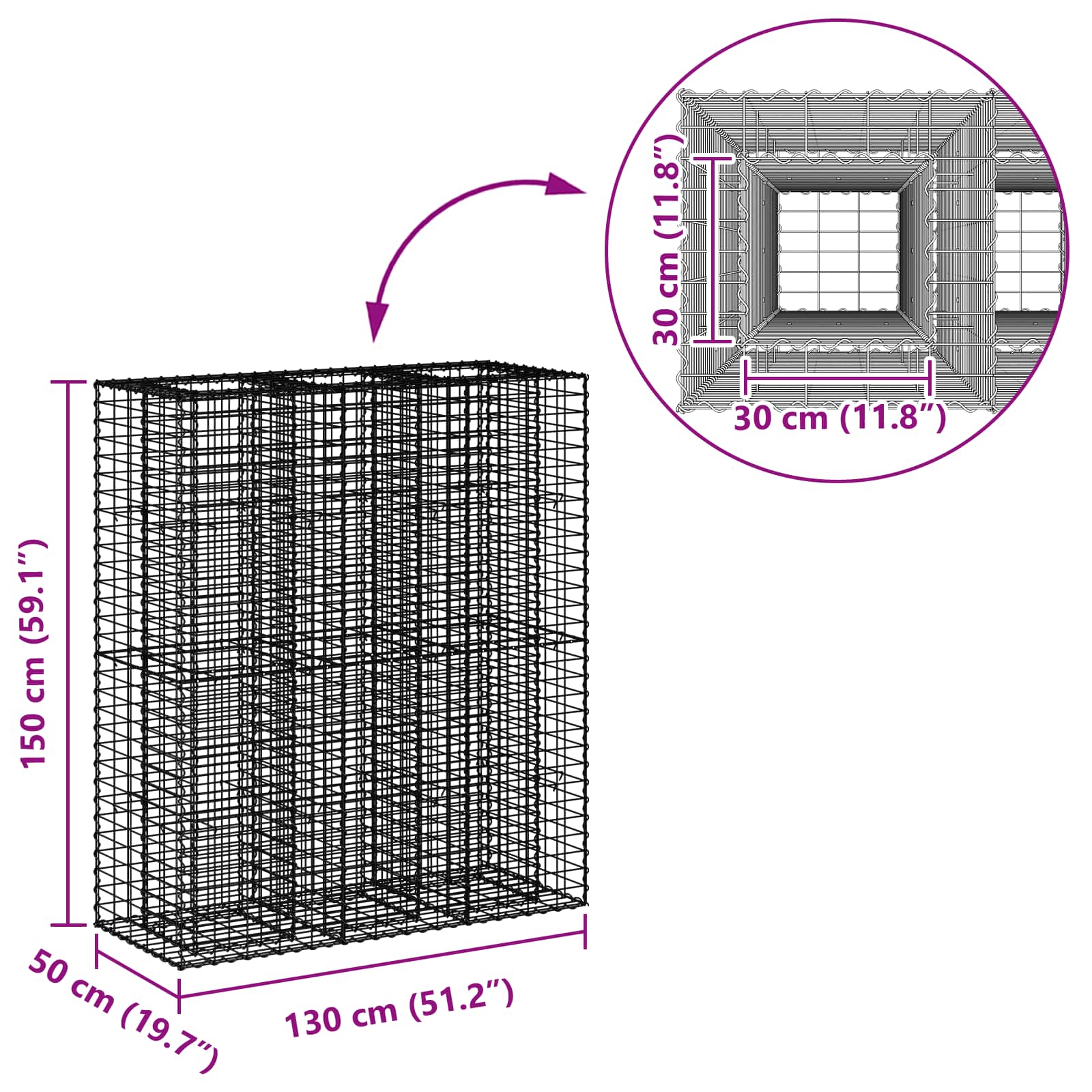 Ανασηκωμένο κρεβάτι gabion 2 pcs Ασημί 130 x 50 x 150 εκ - Pakobazaar