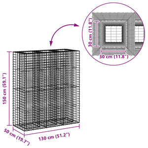 Ανασηκωμένο κρεβάτι gabion 2 pcs Ασημί 130 x 50 x 150 εκ - Pakobazaar