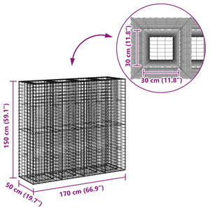 Ανασηκωμένο κρεβάτι gabion 2 pcs Ασημί 170 x 50 x 150 εκ - Pakobazaar