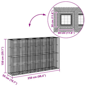 Ανασηκωμένο κρεβάτι gabion 3 pcs Ασημί 250 x 50 x 150 εκ - Pakobazaar