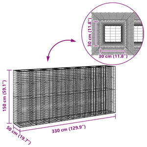 Ανασηκωμένο κρεβάτι gabion 4 pcs Ασημί 330 x 50 x 150 εκ - Pakobazaar