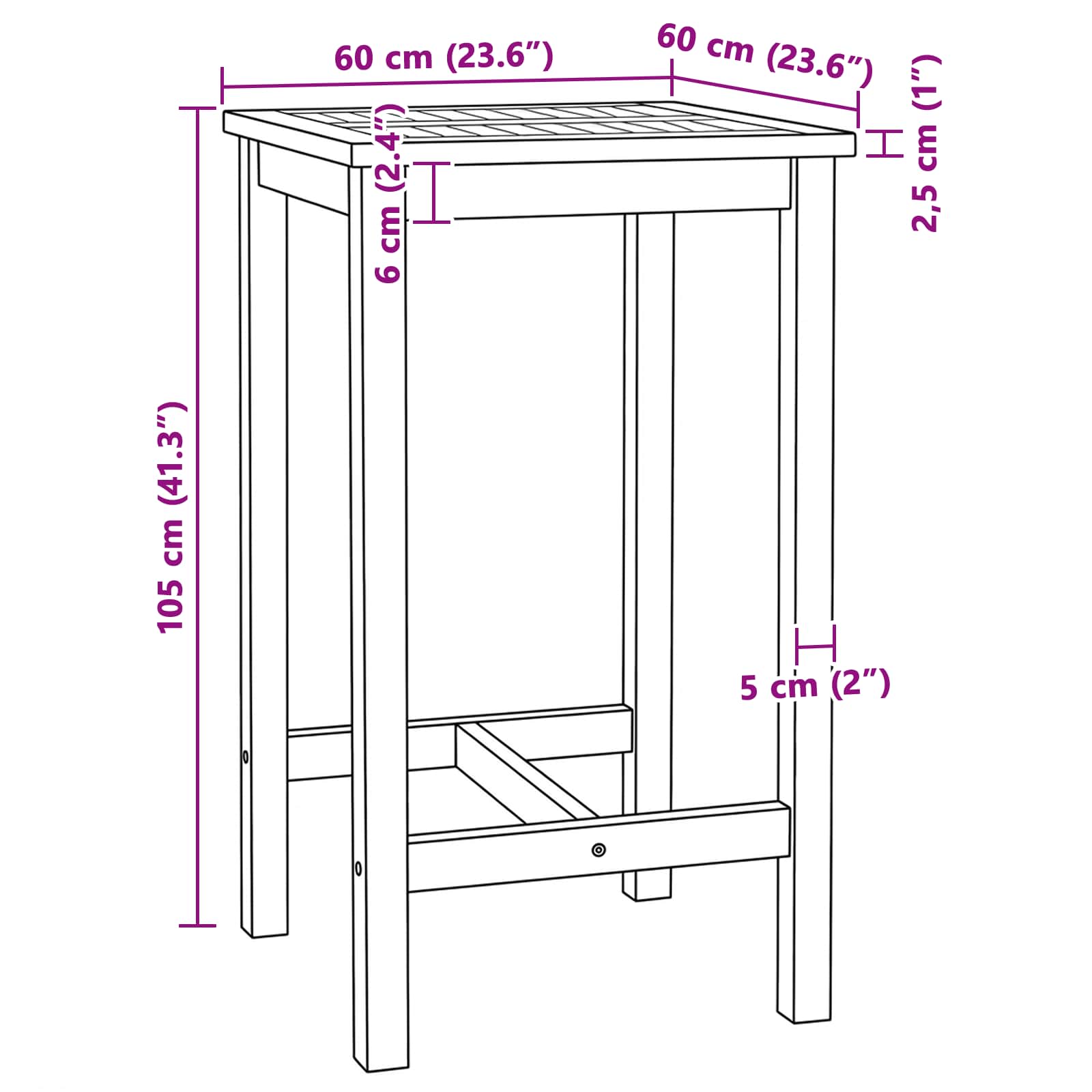 Τραπέζι μπαρ Φυσικό 60 x 60 x 105 cm Στερεό Τίκ - Pakobazaar