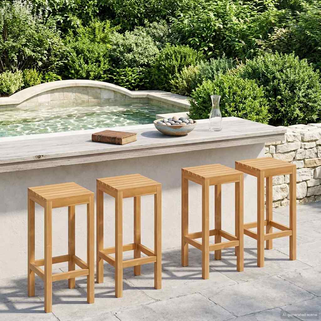 Μπαρ σκαμπό 4 pcs Καφέ Στερεό Ξύλο Τίκ - Pakobazaar