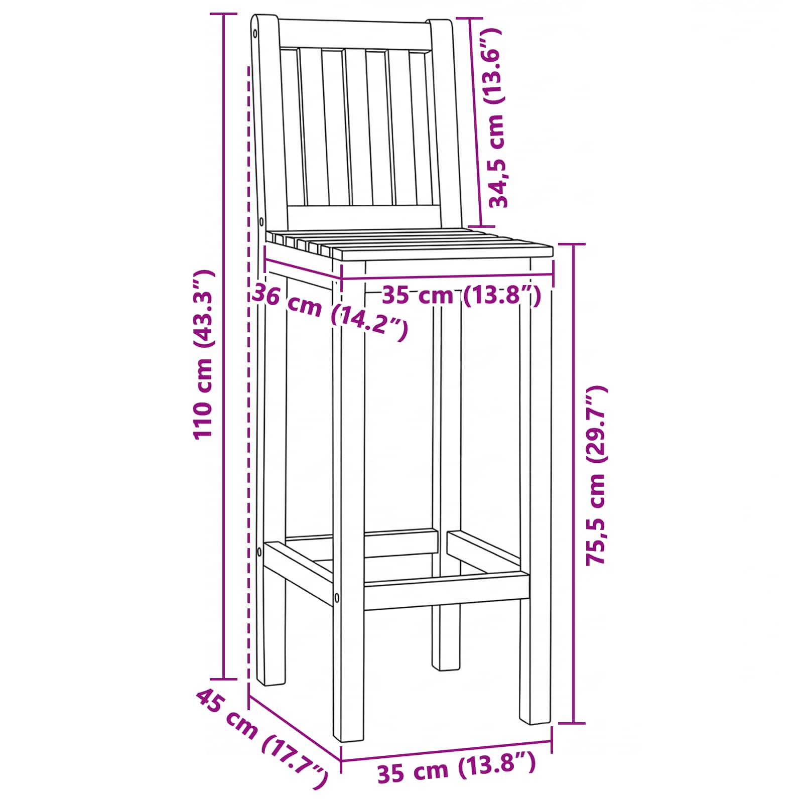 Καρέκλα Μπαρ 2 pcs Ανέπεξεργαστο 35 x 45 x 110 εκ. - Pakobazaar