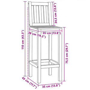 Καρέκλα Μπαρ 2 pcs Ανέπεξεργαστο 35 x 45 x 110 εκ. - Pakobazaar