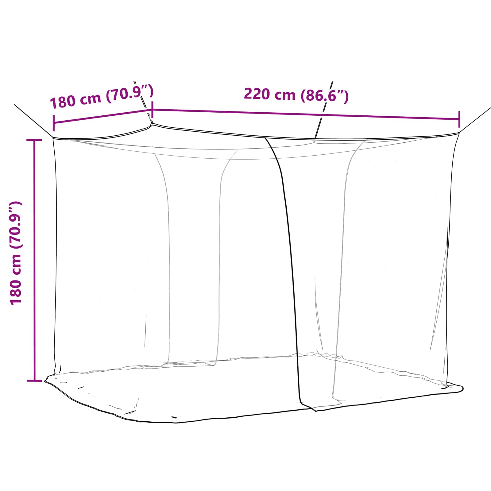 Κουνουπιέρα για κρεβάτι 156 πλέγμα Μαύρο 220 x 180 x 180 εκ - Pakobazaar
