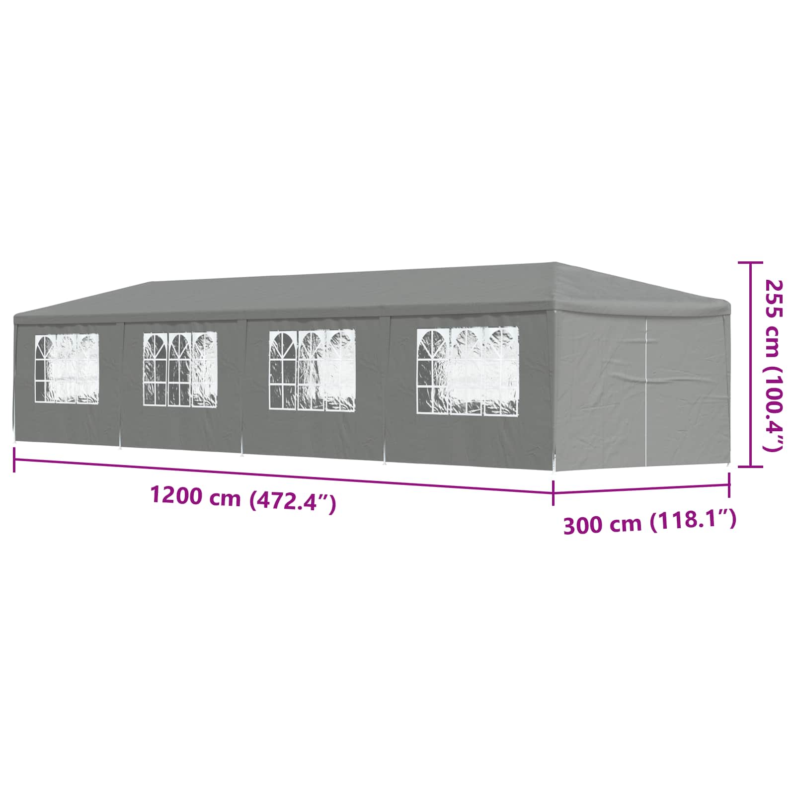 Σκηνή Πάρτυ 1200 x 300 x 255 εκ Ανοιχτό γκρι - Pakobazaar