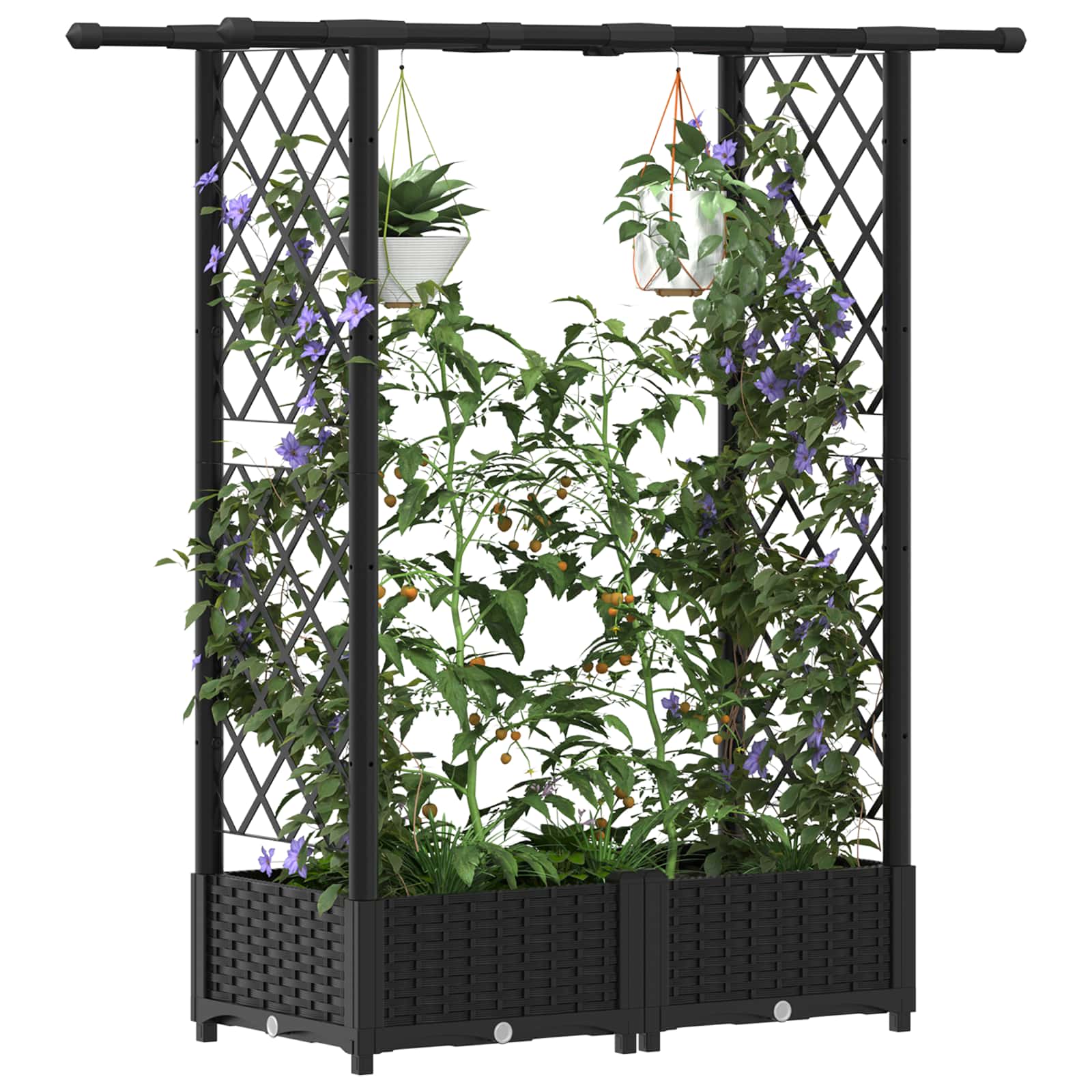 Ανυψωμένο Κρεβάτι με Πέργκολα και Οροφή Μαύρο PP