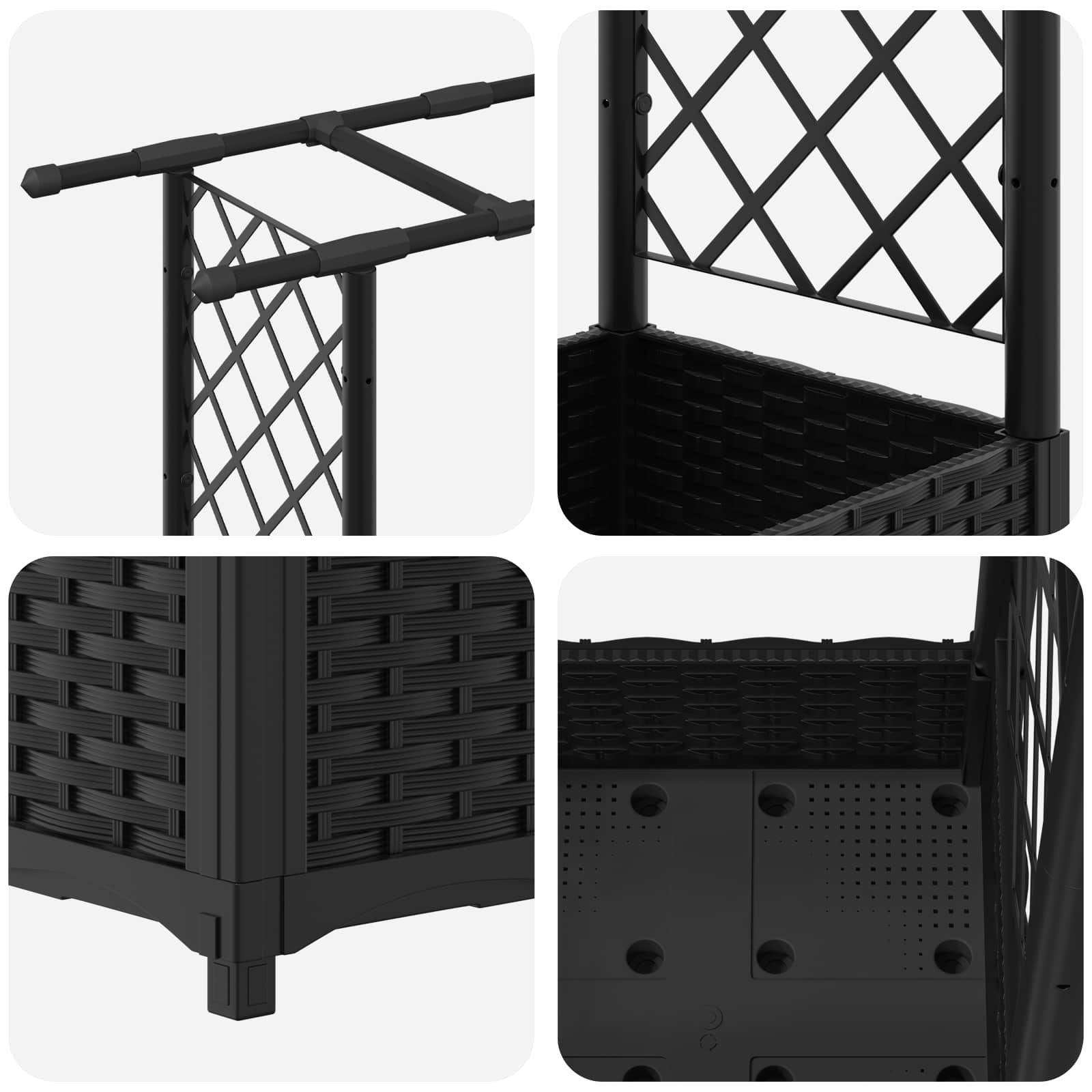 Ανυψωμένο Κρεβάτι με Πέργκολα και Οροφή Μαύρο PP