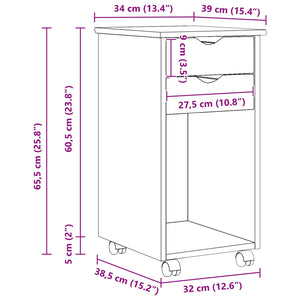 Κινητό Ντουλάπι με τροχούς Καφέ 34 x 39 x 65,5 cm Στερεό πεύκο - Pakobazaar