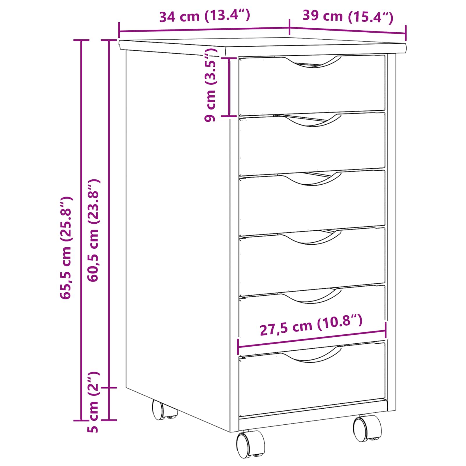 Κυλιόμενο Ντουλάπι με Συρτάρια με τροχούς MOSS Διαφανής Βερνίκι