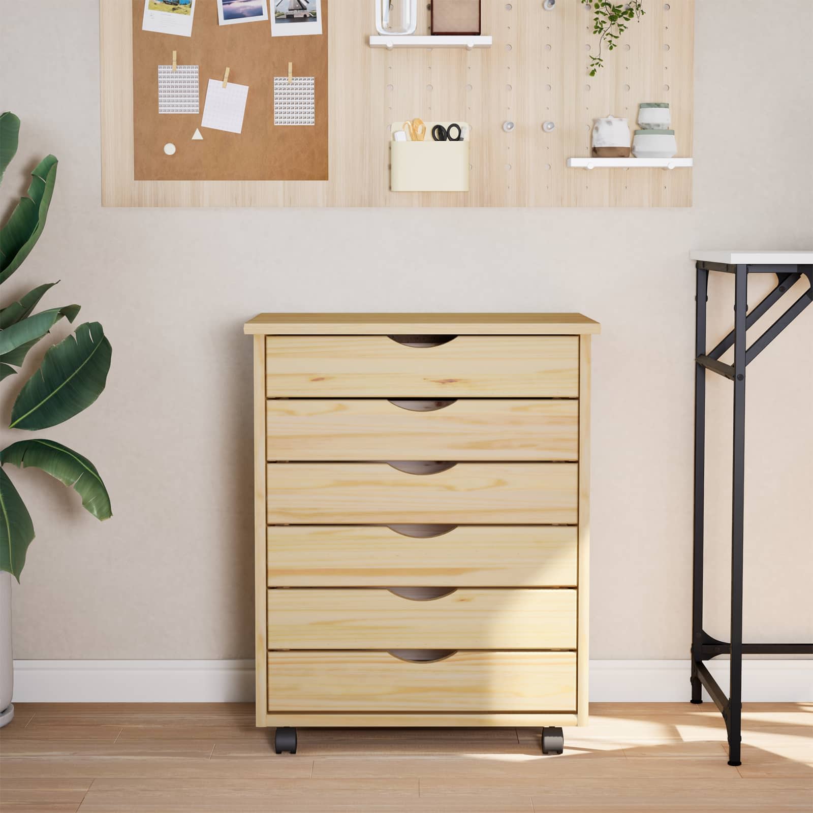 Κυλιόμενο Ντουλάπι με Συρτάρια με τροχούς MOSS Διαφανής Βερνίκι - Pakobazaar