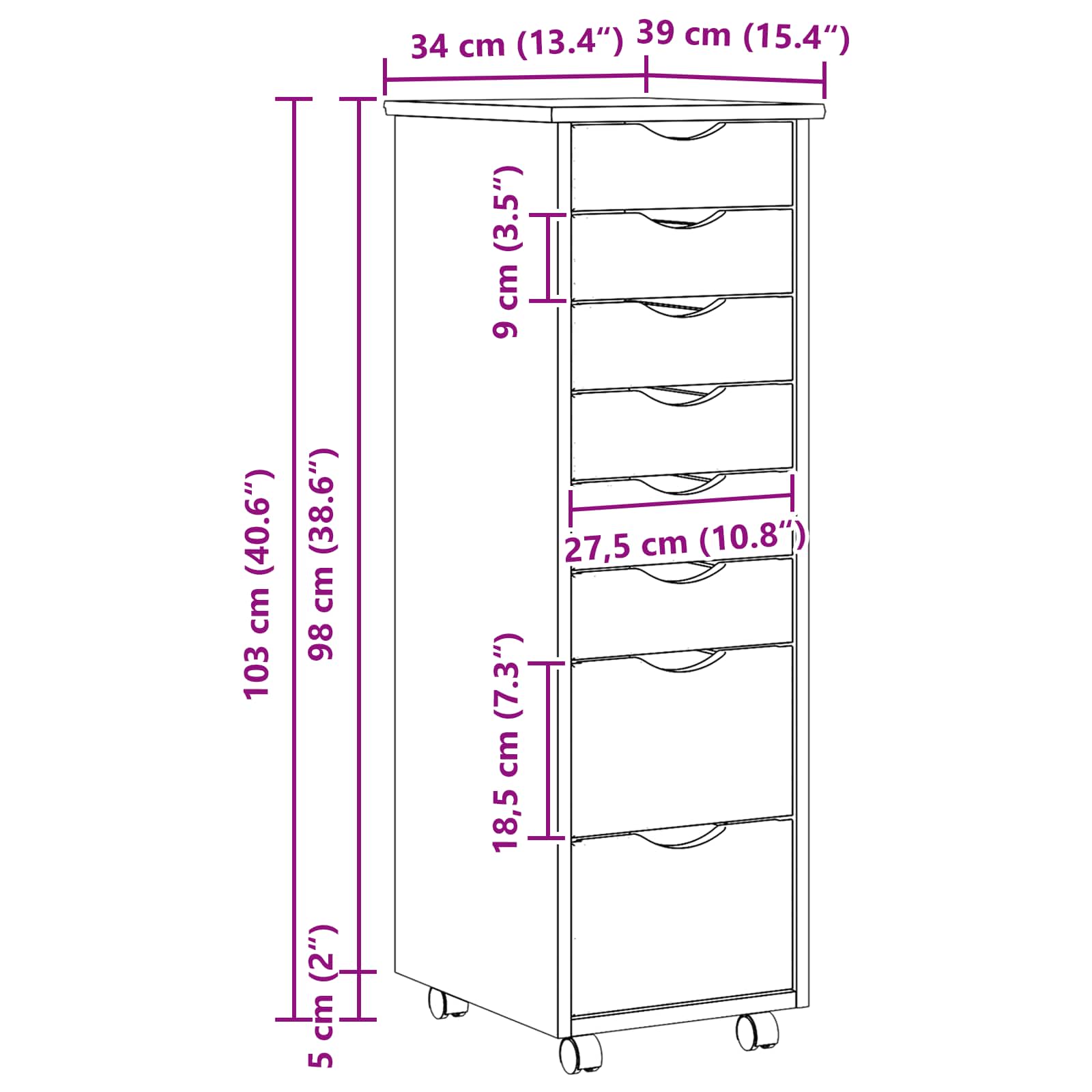 Κυλιόμενο Ντουλάπι με Συρτάρια με τροχούς MOSS Διαφανής Βερνίκι - Pakobazaar
