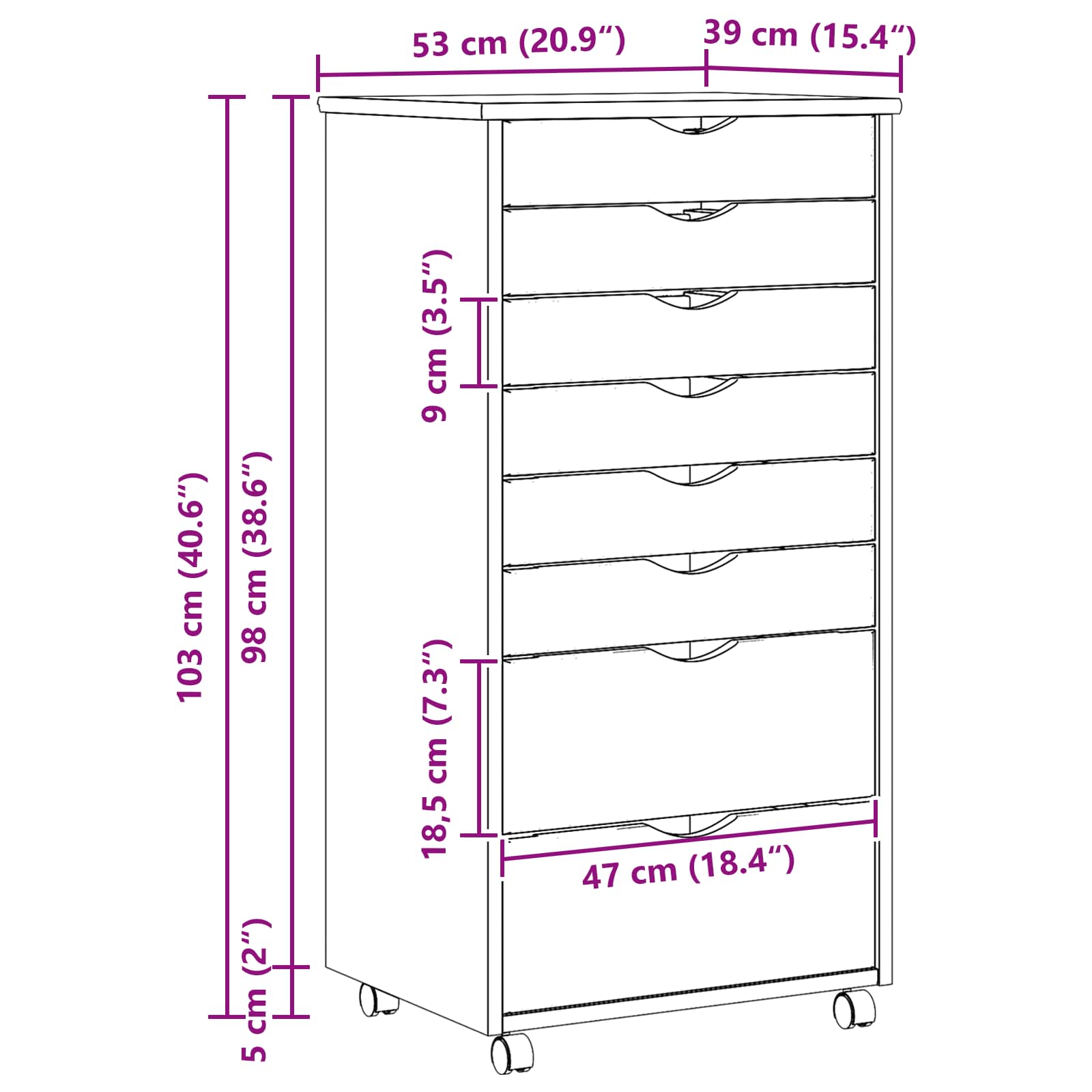 Κυλιόμενο Ντουλάπι με Συρτάρια με τροχούς MOSS Διαφανής Βερνίκι - Pakobazaar