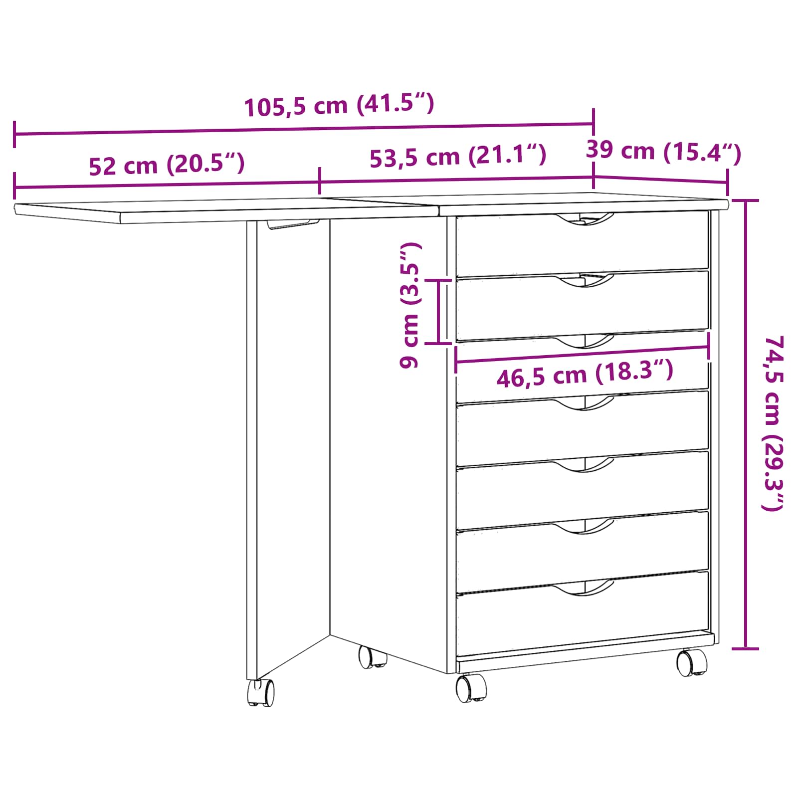 Κινητό Ντουλάπι με Γραφείο με τροχούς MOSS Διαφανής Βερνίκι - Pakobazaar