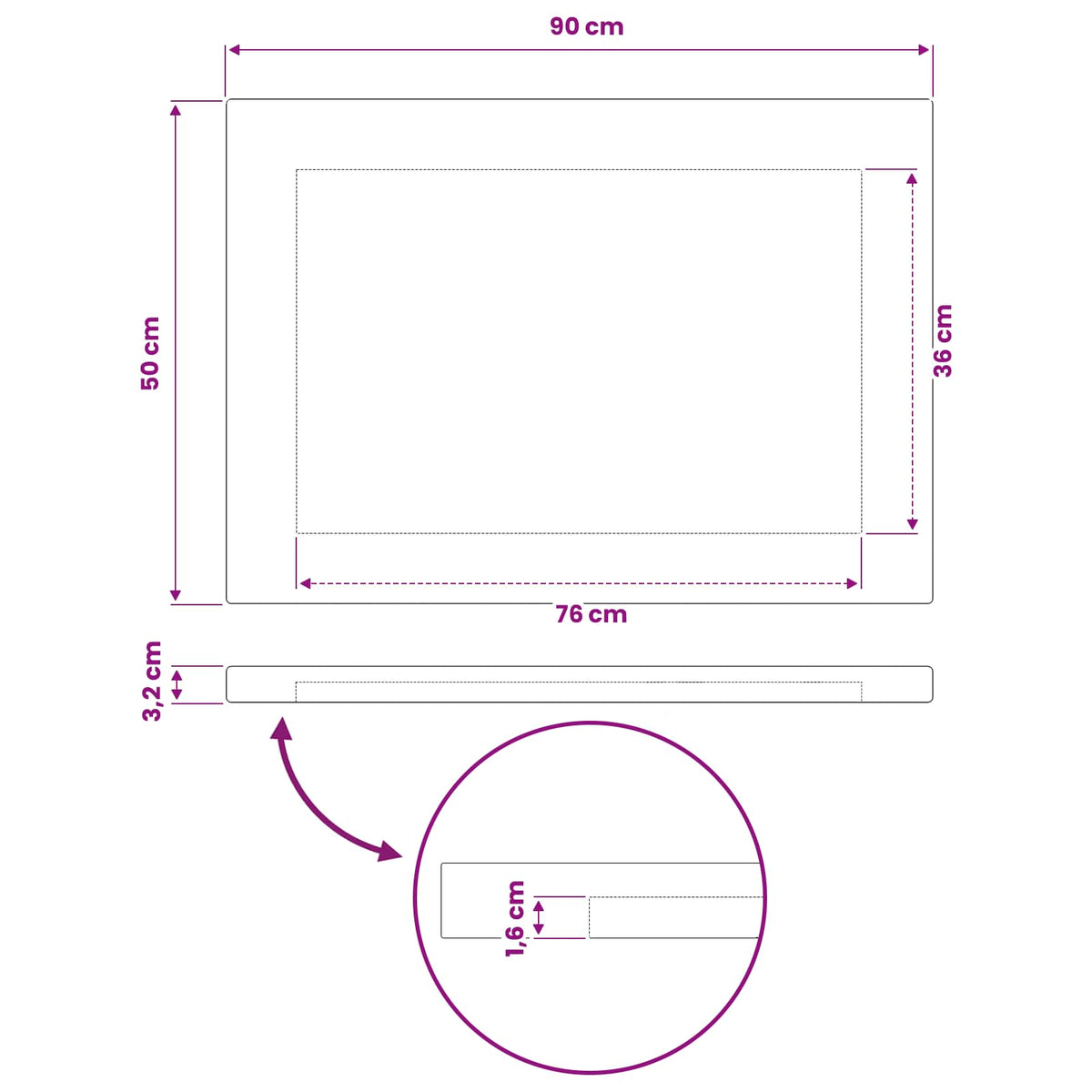 Ορθογώνια Επιφάνεια Τραπεζιού 90 x 50 x 3,2 cm Ορθογώνιος - Pakobazaar