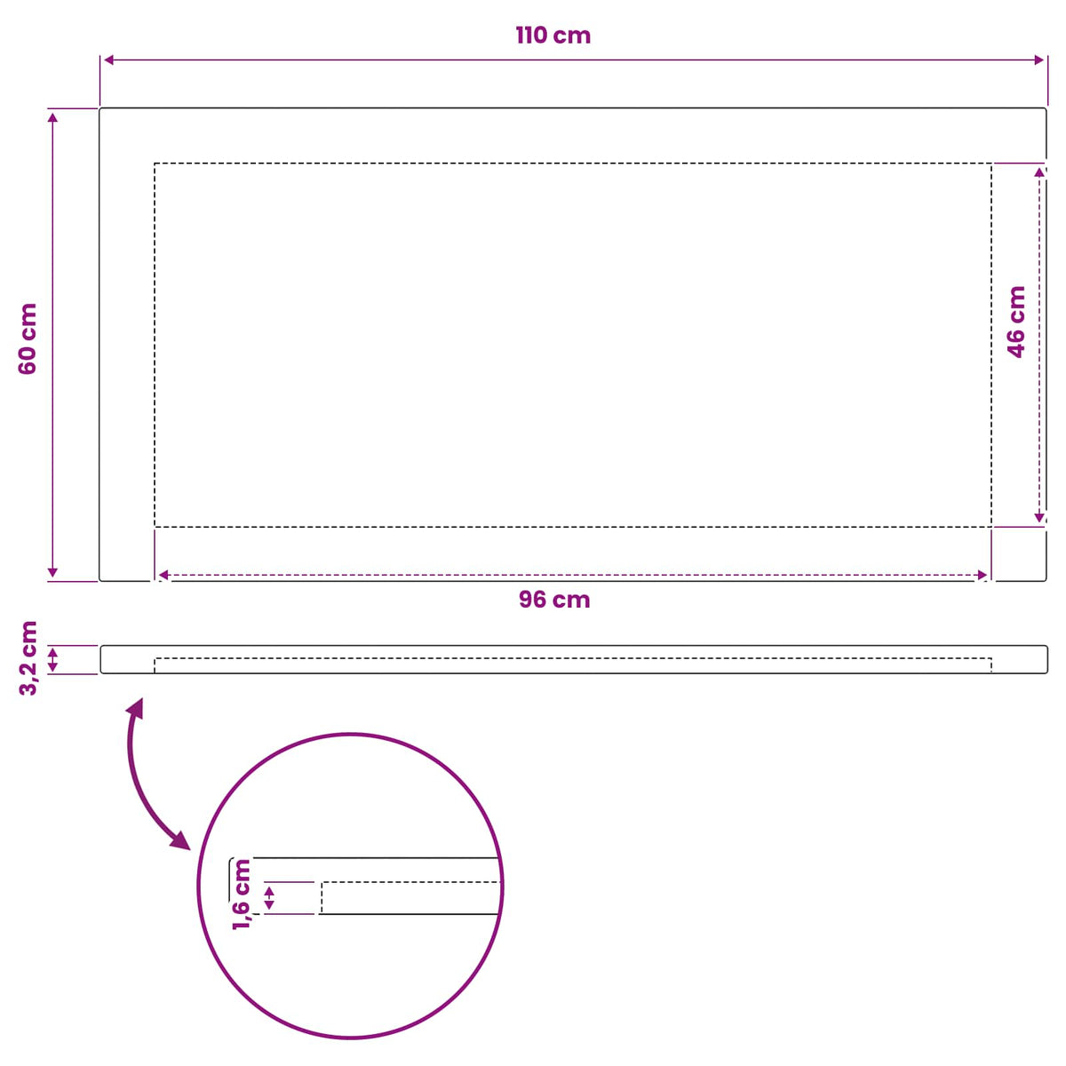 Ορθογώνια Επιφάνεια Τραπεζιού 110 x 60 x 3,2 cm Ορθογώνιος