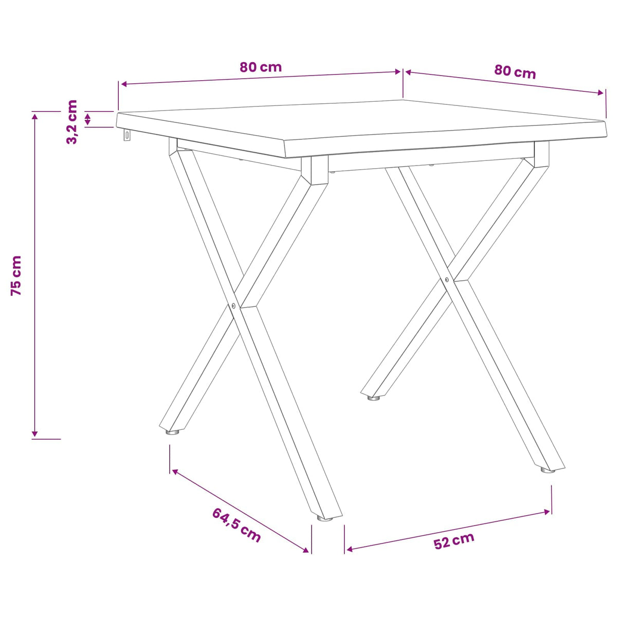 80 x 80 x 75 cm Στερεό Ξύλο Ακακίας Φυσικό και Καφέ τετράγωνο - Pakobazaar